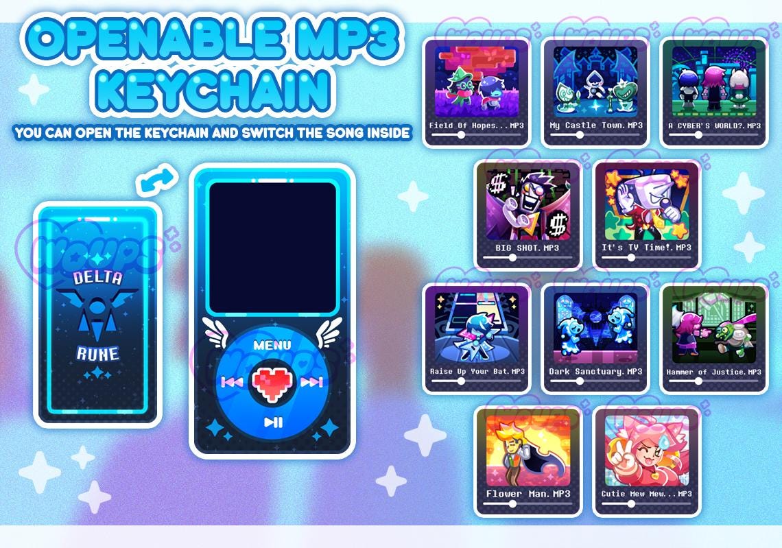 Deltarune MP3 - Openable Customizable Keychain Songs Charm