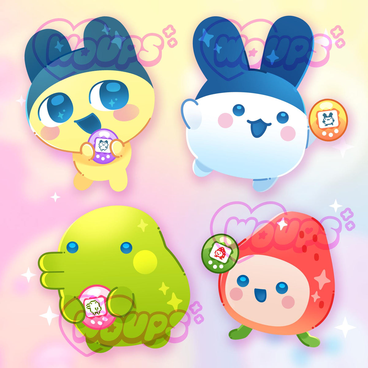 Tamagotchi Stickers - Mametchi Mimitchi Kuchipatchi Ichigotchi