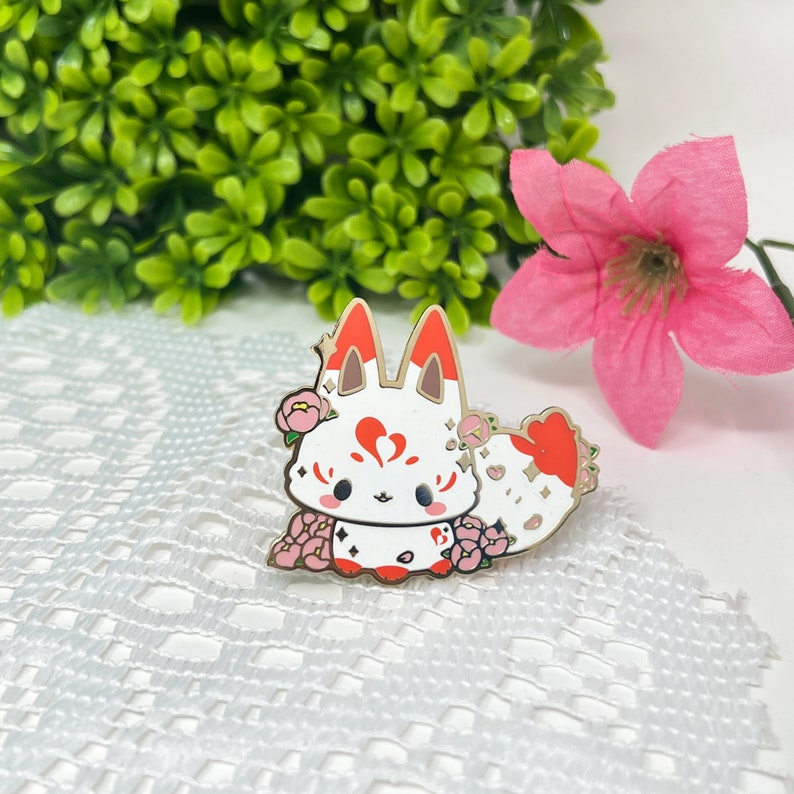 Kitsune Enamel Pin: Suki, Kawaii Fox with Gold Plating