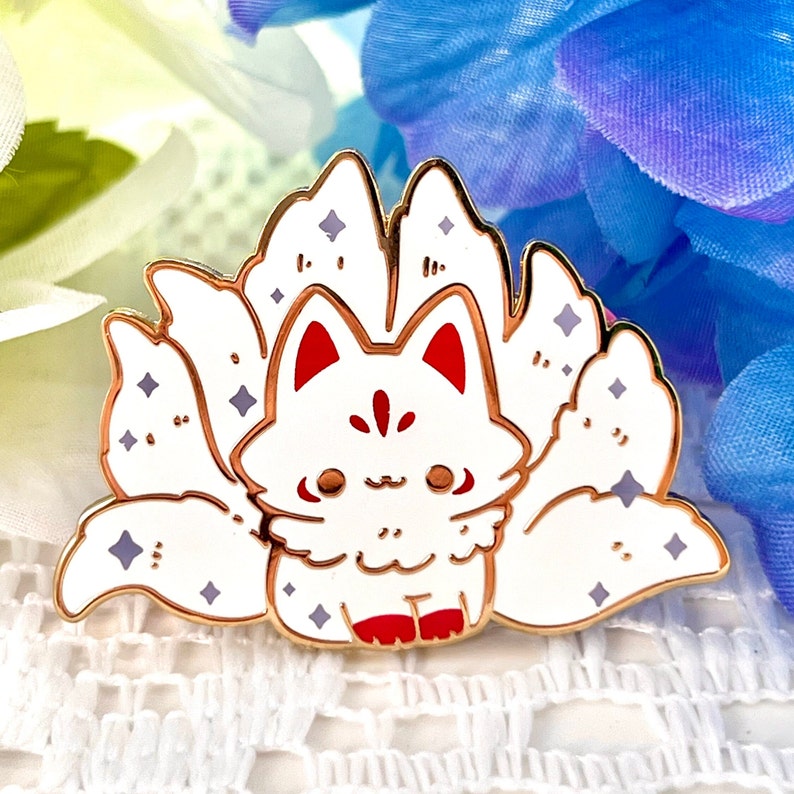 Cute and Kawaii Mythical and Cryptid Kitsune Enamel Pin