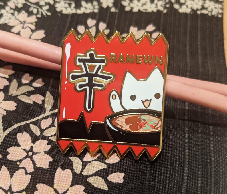 Snack Cats: Ramen "ra-mew-n" - Hard Enamel Pin | Gold Plated | Cute Gift | Pin Collectors | Original Art