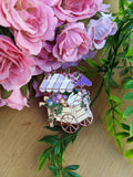 Flower Cart with Flowers and a Surprise Visitor - Hard enamel pin (Morning Glories and Bunnies)