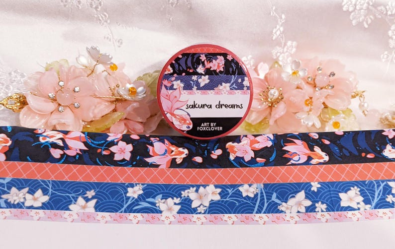 Sakura Dream - Fish and floral japanese style foil Washi Tape Set | scrapbooking material | journaling material