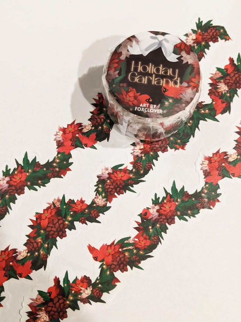 Christmas Garland and Cardinal Washi Tape | scrapbooking material | journaling material