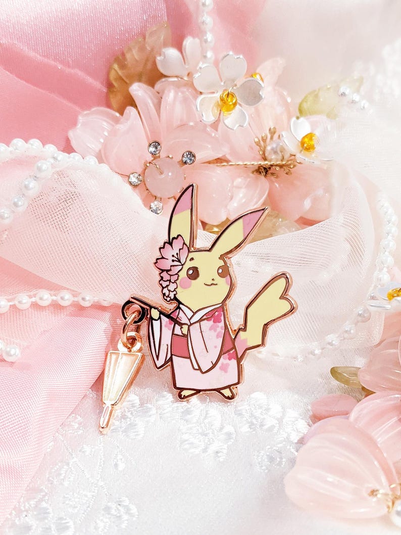 Hanami Set: Kimono Hard Enamel Pin | Rose Gold Plated | Cute Gift | Pin Collectors | Cherry Blossom | Sakura
