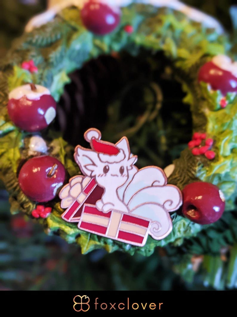 Holiday Classics: Fox Gift - Hard Enamel Pin | Antique Copper Plated | Cute Gift | Pin Collectors | Original Art | Christmas Pin
