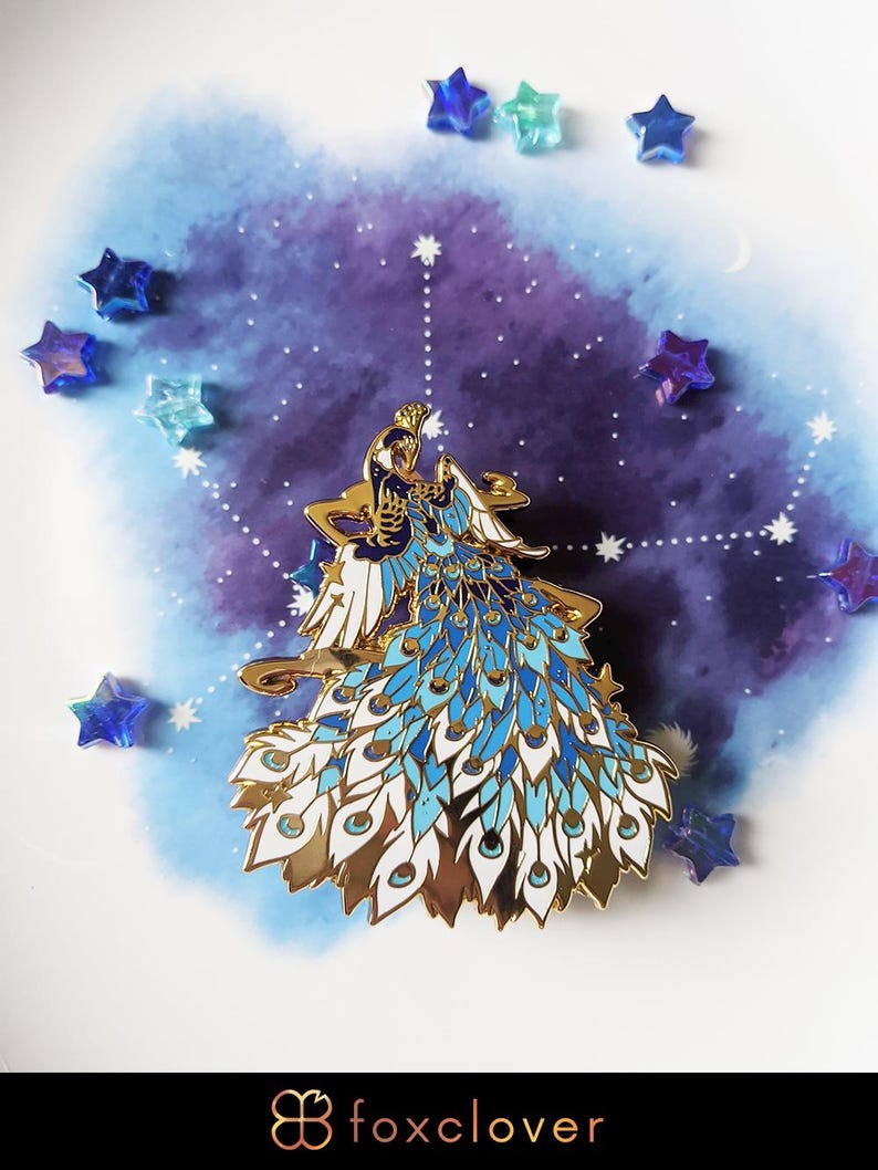 Peacock (Pavo) - Celestial Constellations - Hard Enamel Pin | Gold Plated | Cute Gift | Pin Collectors | Original Art