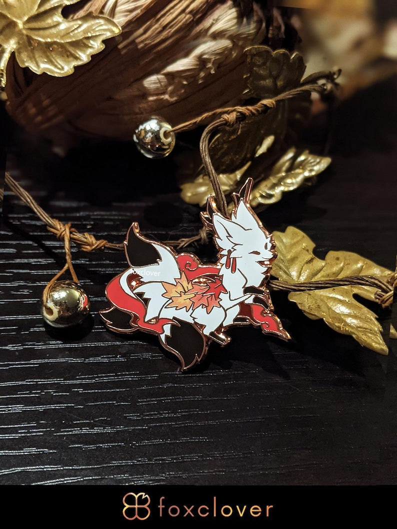 Foxes for All Seasons: Autumn - Shrine and Maple - Gold Enamel Pin