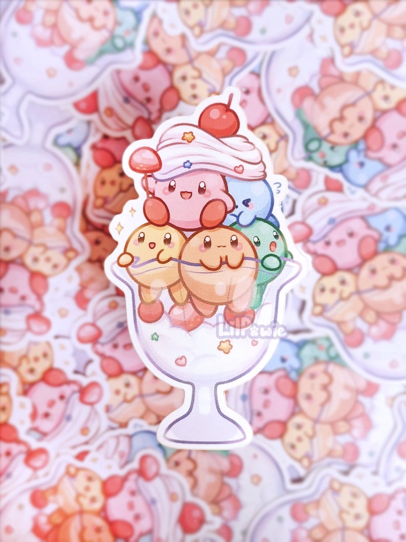 Colorful Rainbow Poyo Ice Cream Sundae High Quality Glossy 3 inch Vinyl Die-cut Laptop/Car/Bottle Stickers