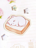 Sleeping Comfy White Kitty Cat on Toast Bread Original Art Die-cut Glossy Sticker 2.5'' for Laptop/Craft/Journal/Bottle