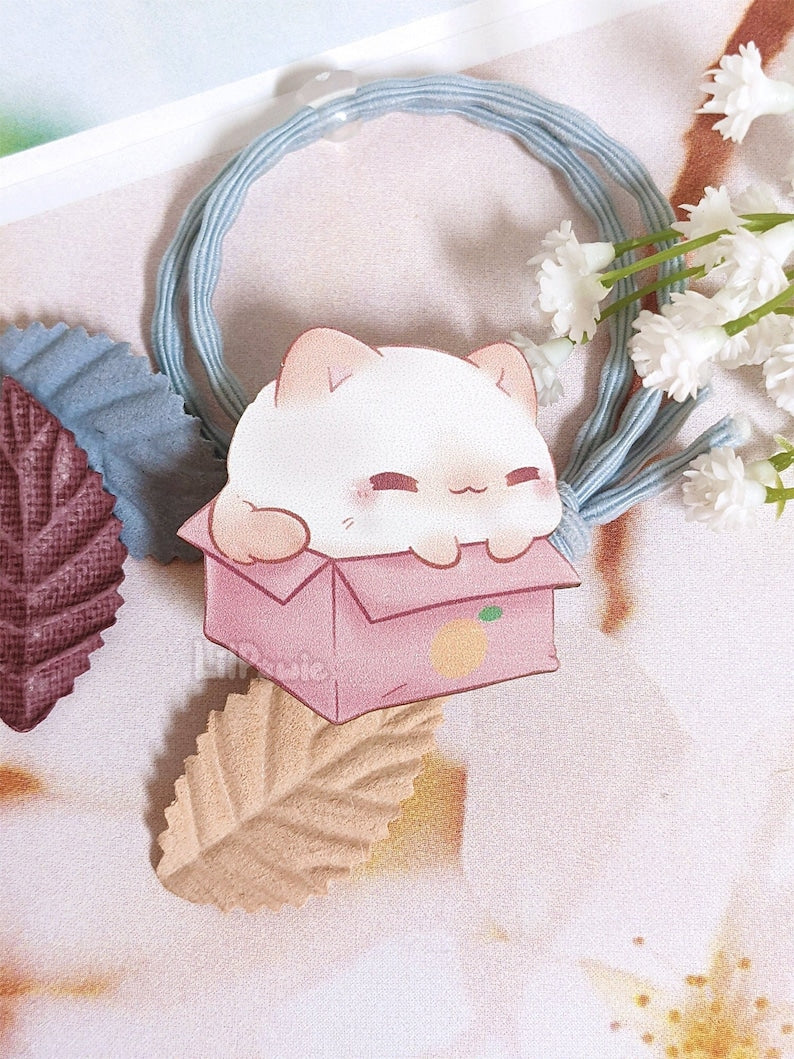 Wooden Pin Matte Orange Ragdoll Sleeping Kitty Cat Round Chibi Box Original Art 40mm Pin Badge
