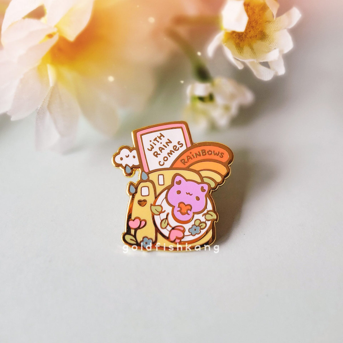 Self-Care Kits Enamel Pin: With Rain Comes Rainbows