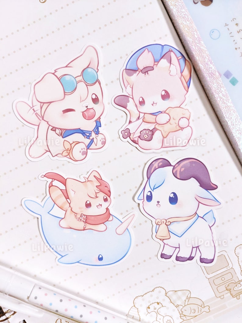 Genshin Impact Cute Chibi Animals Small Matte Decorative Planner Notebook Laptop Vinyl Die-cut Stickers Fan Merchandise