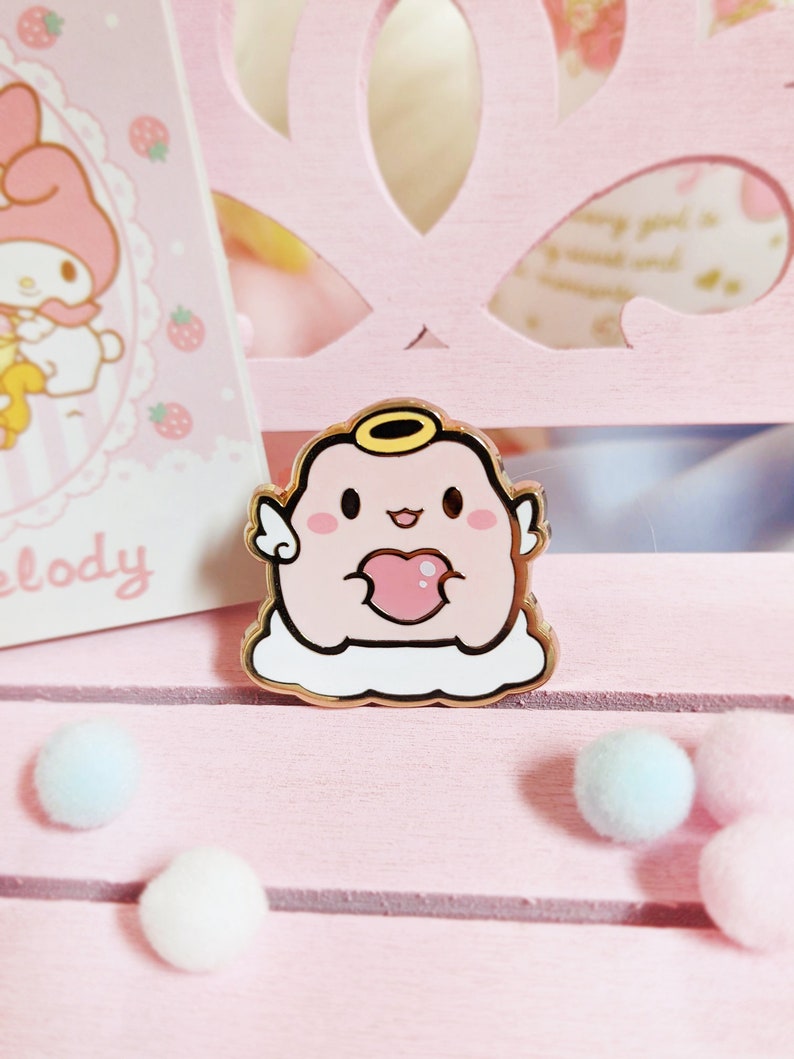 Cute Original Pastel Pink Love Heart Cupid Angel Frog Valentine Hard Enamel Pin