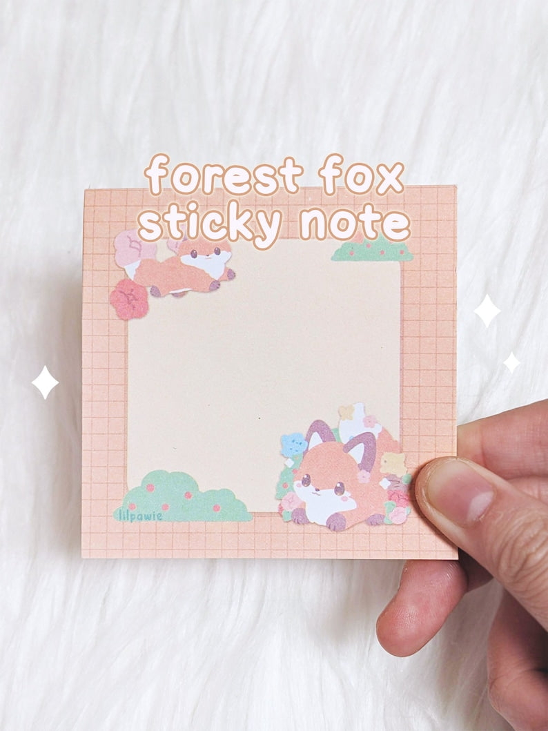 Forest Fox Autumn Paper Sticky Note 2.8'' Square 50 sheets Memo Pad Cute Kawaii Aesthetic Stationery Note For School