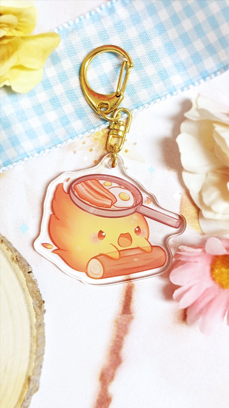 Anime Calcifer Cooking Fire Stovetop Bacon 2 inch Double-Sided Clear Acrylic Keychain Charm Phone Accessory
