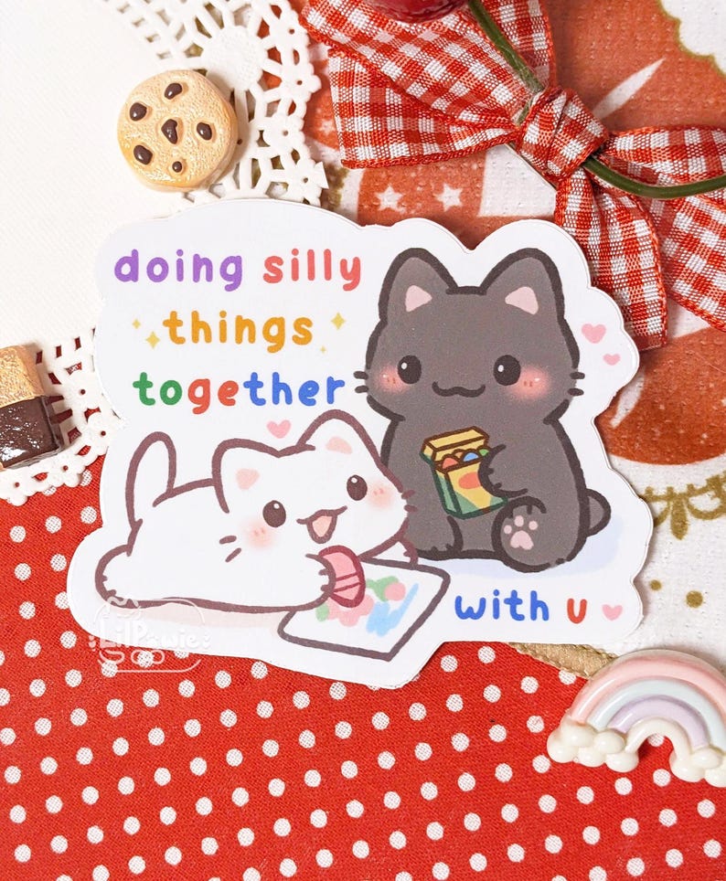Couple Kitten Vinyl Sticker Doing silly things together Valentine Gift Decal