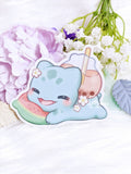 Cute Bobasaur Boba Milk Tea Anime Pokefren Bulbasaur Glossy Laptop Notebook Planner Bottle 2.5" Vinyl Die-cut Sticker