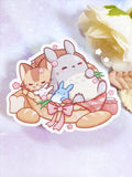 Anime Picnic Basket of Cuties Fluffy Bunnies Kitty Fantasy Animals High Quality Glossy 3 inch Vinyl Die-cut Laptop/Car/Bottle Stickers
