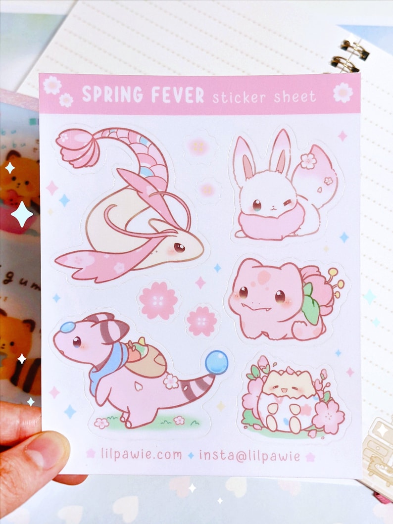 Spring Fever Pinkumon 5x4'' Sticker Sheet for Laptop/Journeling/Decals and more