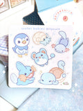Water babies! Mudkip Squirtle Marill Piplup Omanyte Wooper Mini Sticker Sheet 3x3'' for Laptop/Journeling/Decals and more