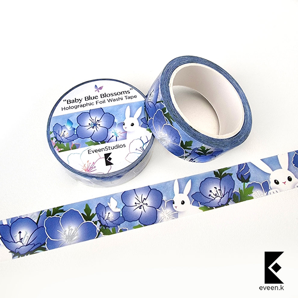 Baby Blue Blossom, Silver Holographic Foil Washi Tape