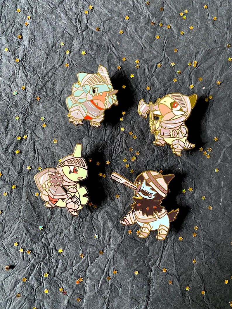 Axew Gible Larvitar Deino Dragon Knight Enamel Pins