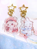 Genshin Impact Puppy Klee & Paimon Bunny Pastel 2 inch Double-Sided Clear Acrylic Keychain Charm Accessory Fan Merchandise