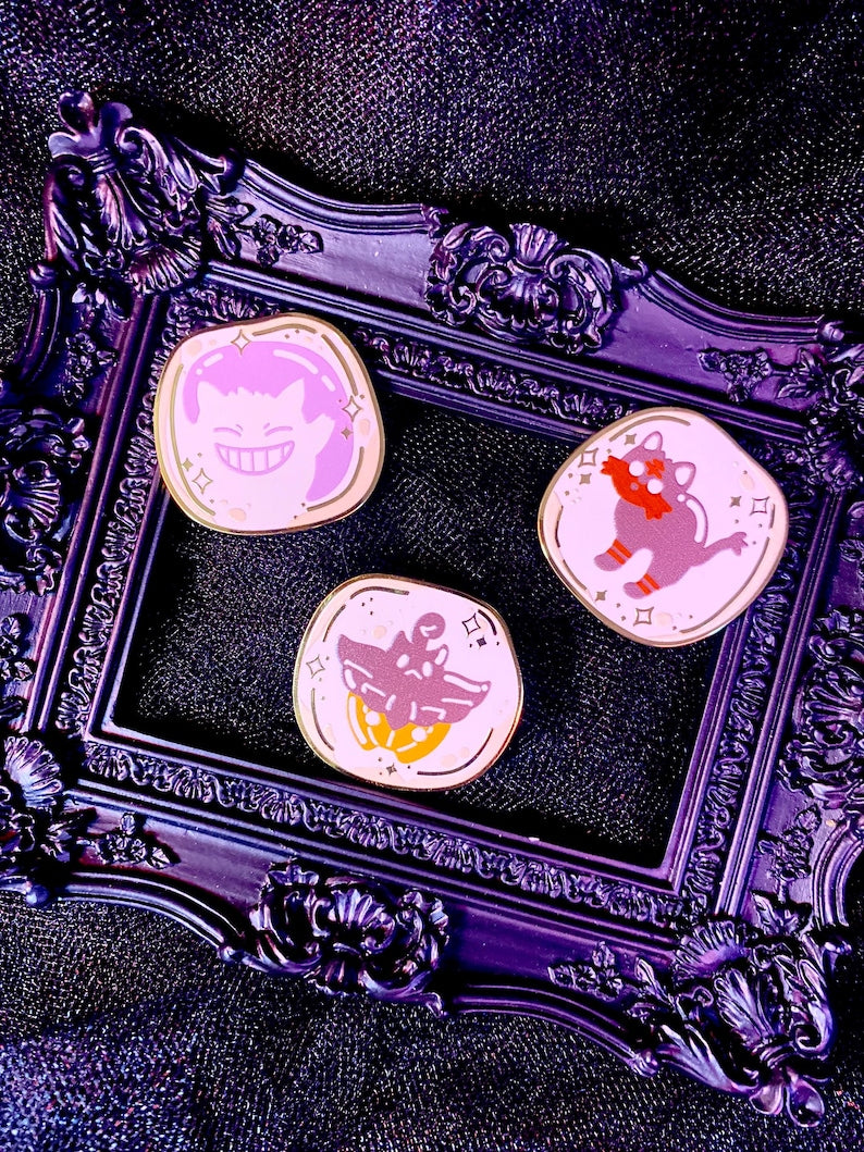 Sugar Cookie Gengar Pumpkaboo and Litten Enamel Pin