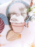 Wooden Pin Matte Gray White Siamese Kitty Cat Flower Pot Round Chibi Original Art 40mm Pin Badge