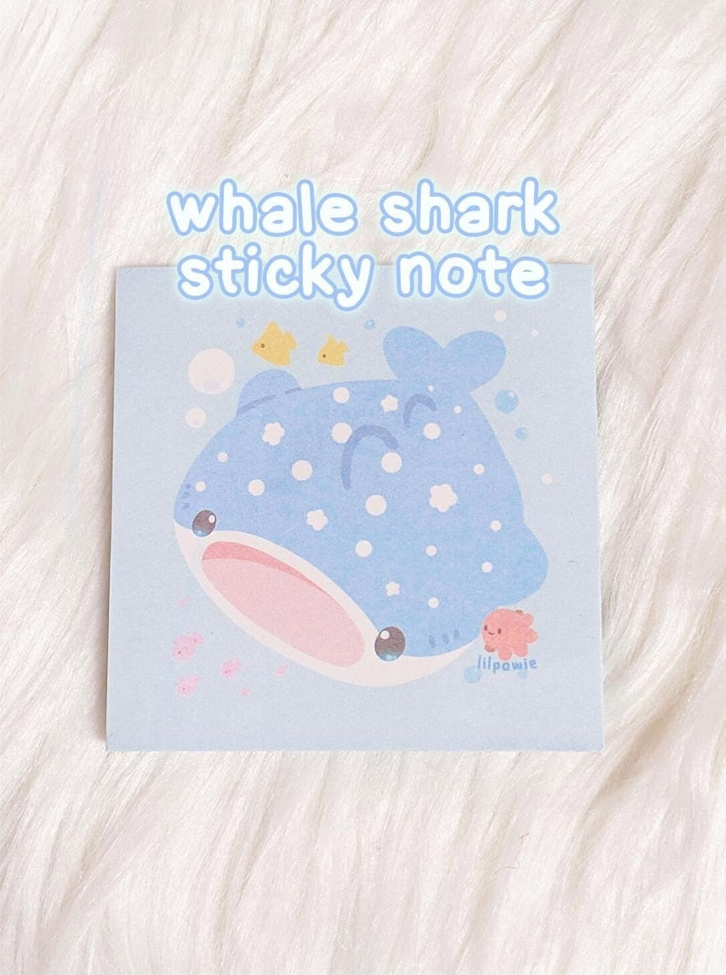 Whale Shark Sticky Note 2.8'' Samie the whale shark Square 50 sheets Memo Pad Cute Kawaii Aesthetic Stationery Note For School