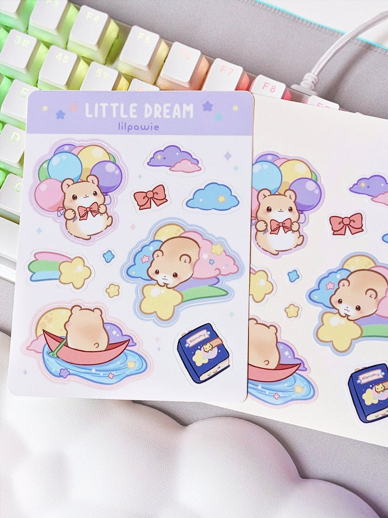 Hamster's Little Dream Pastel Sky Stars and Moon Sticker Sheet 3.75x5'' for Laptop/Journeling/Decals and more